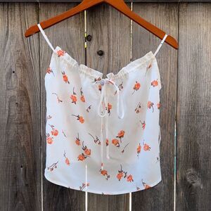 Flynn Skye Floral Cami Top Tie Front White Womens Size Small